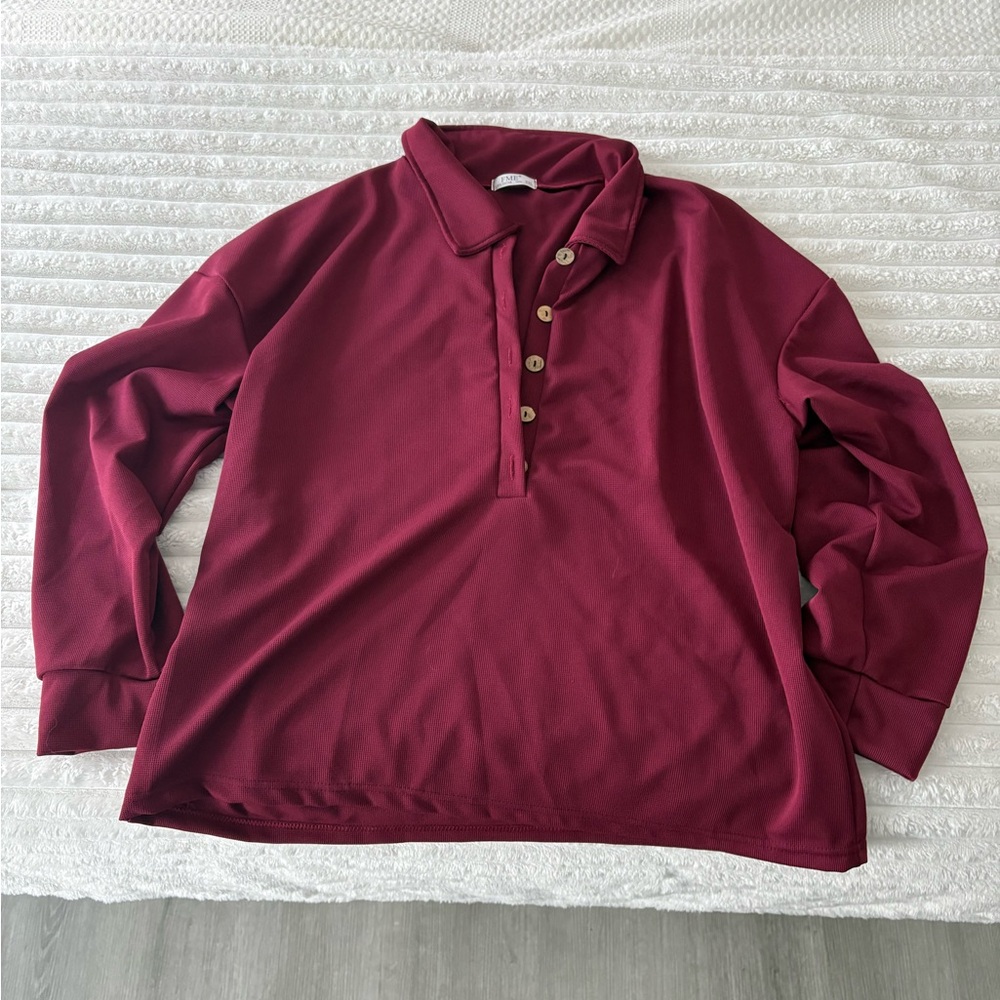 ME Makeover Essentials Long Sleeve Polo in Burgundy